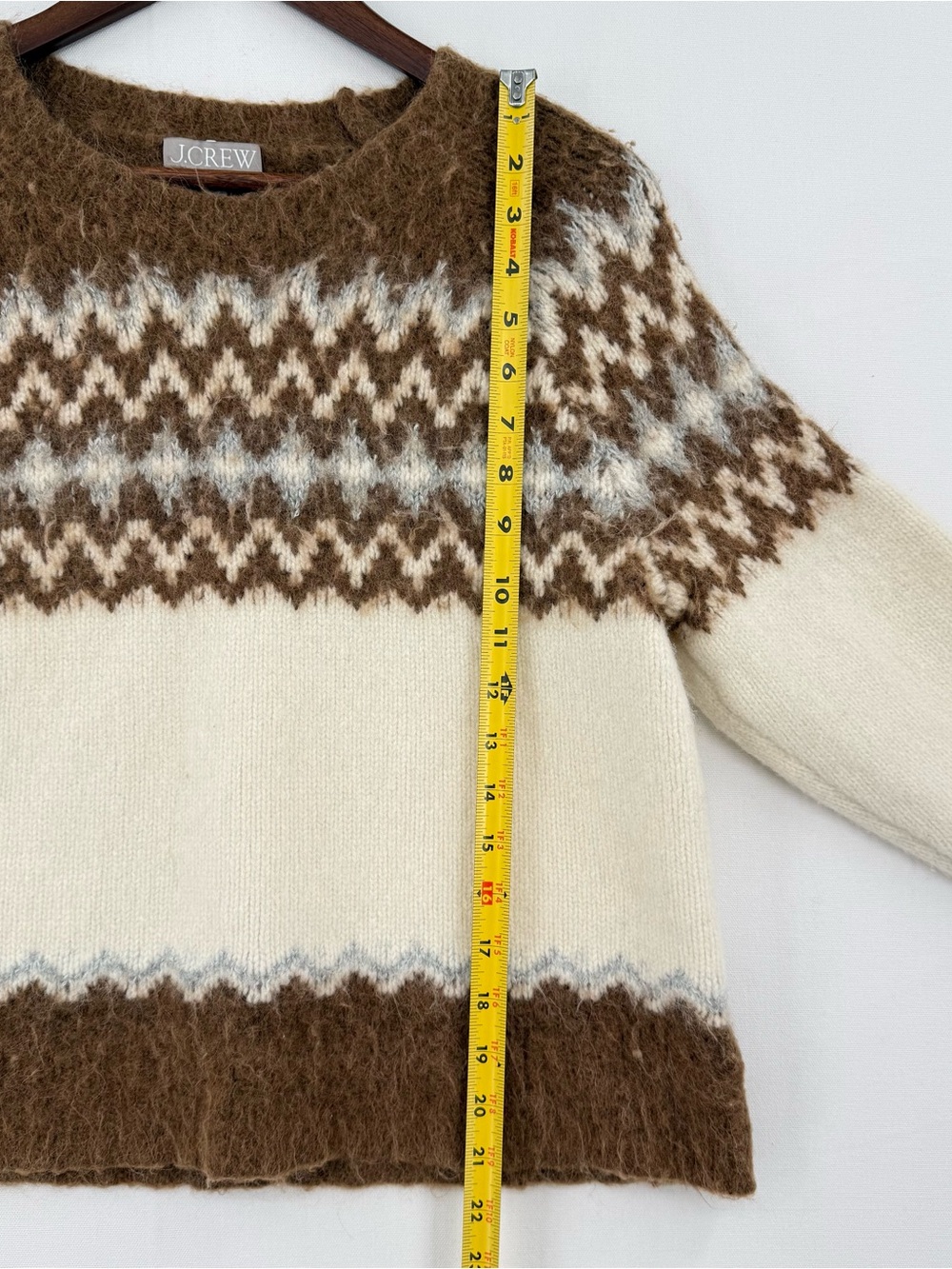 J.Crew Alpaca Wool Blend Fair Isle Sweater Women’s XL Brown Cream Boho Cozy - Picture 8 of 10